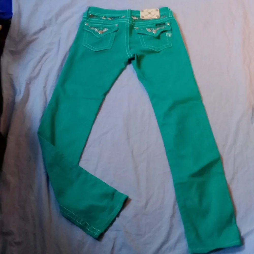 Miss Me Turquoise Denim Jeans 16 Youth - Picture 13 of 14